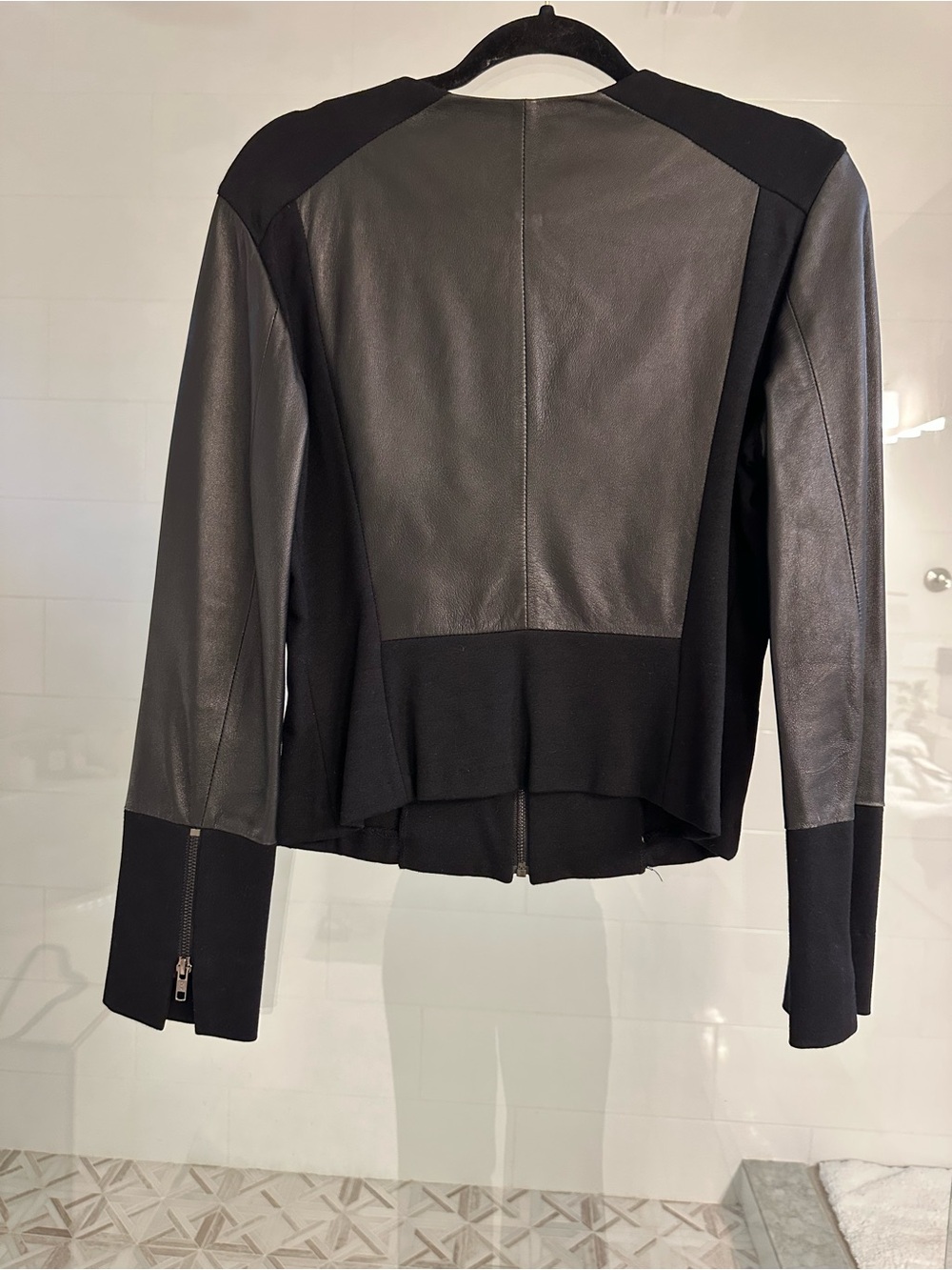 NETO Black Leather-Panel Zip Front Jacket - Picture 2 of 5